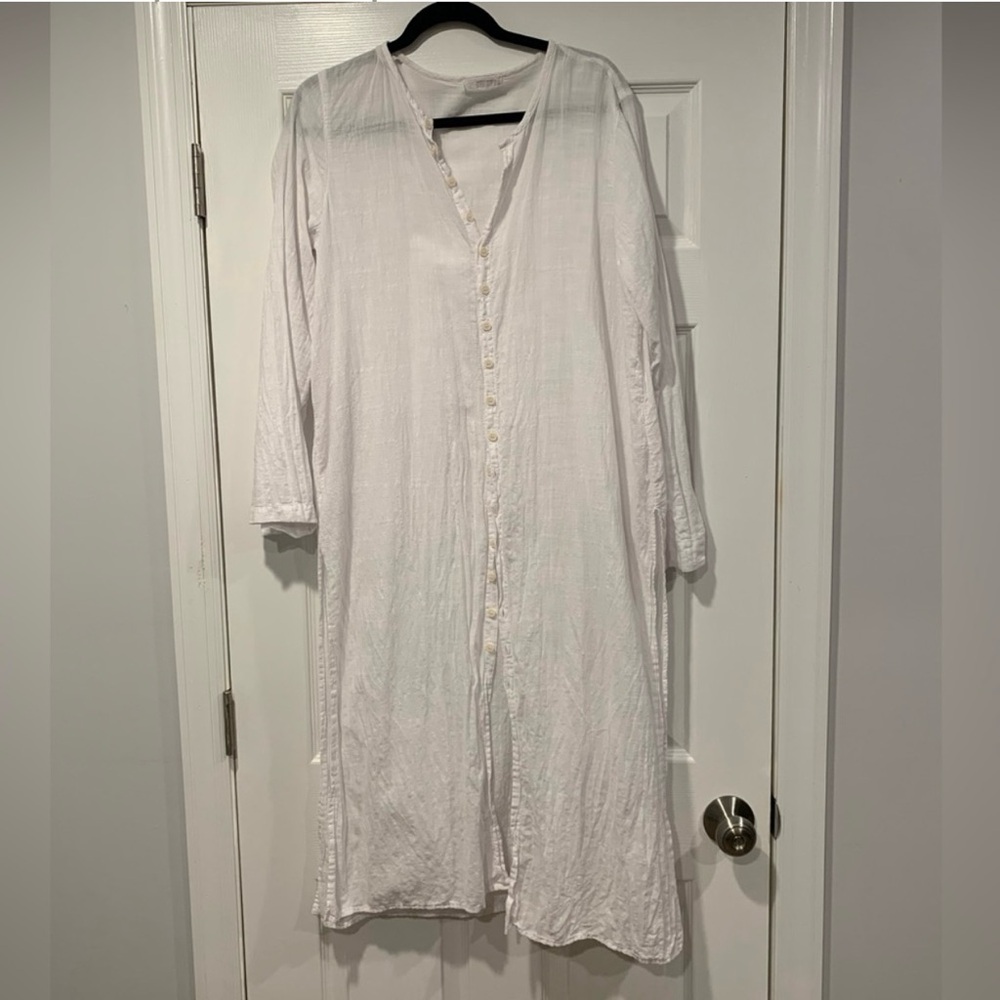 CP Shades Long Sleeve Button Up Linen Tunic Shirt Dress